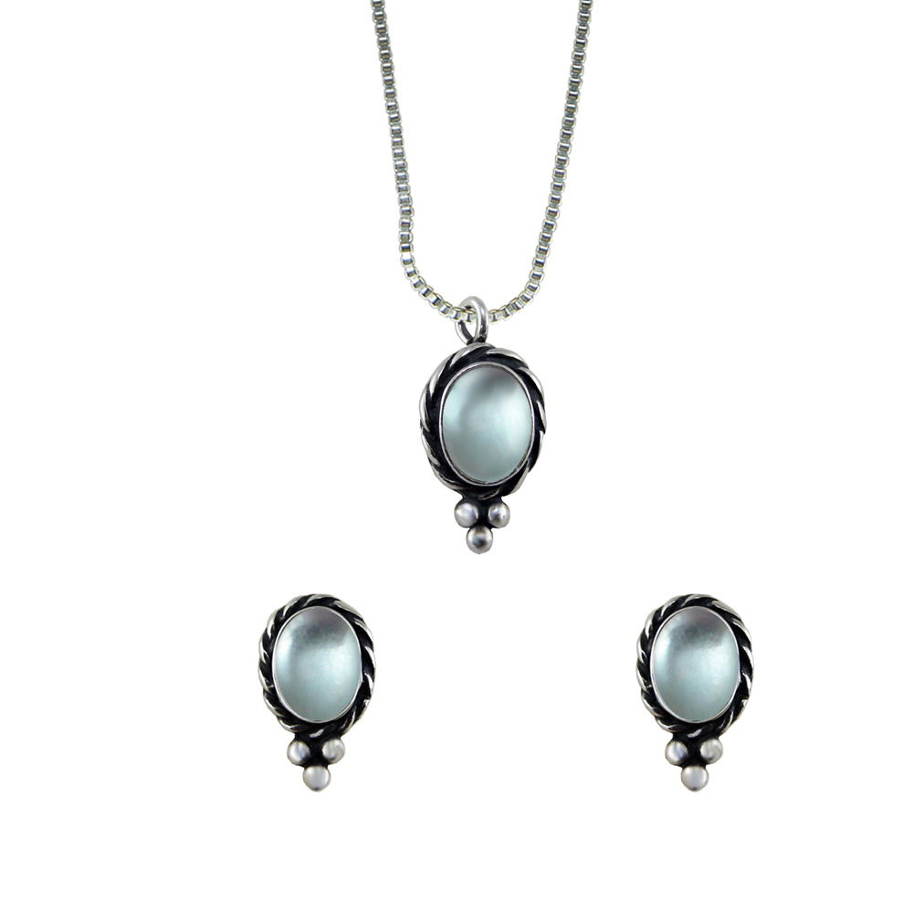 Sterling Silver Petite Necklace Earrings Set Blue Topaz